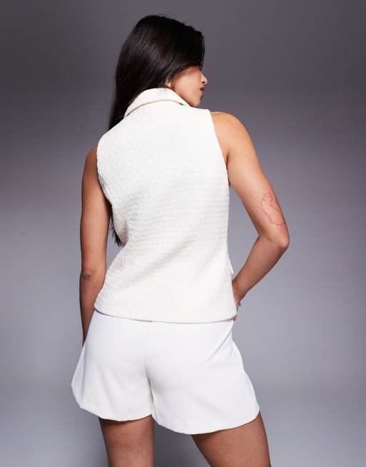 River Island boucle high neck waistcoat in cream, 4 of 4