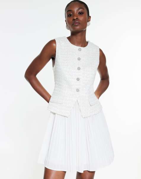 River Island Boucle hybrid pleated mini dress in cream - view 1