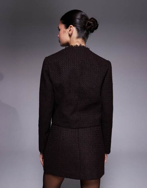 River Island – Bouclé-Jacke in Dunkelbraun mit aufgesetzten Taschen, 2 von 4