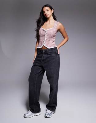 River Island Boucle Ruffle Neck Vest In Pink