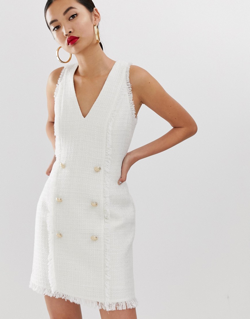 River Island boucle shift dress in ivory-Cream