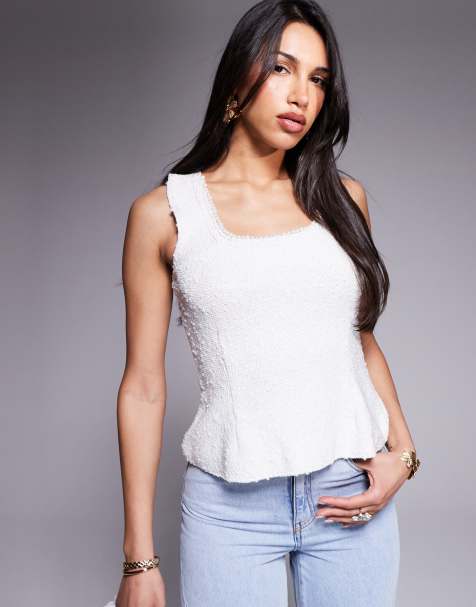 River Island boucle singlet in white - view 1