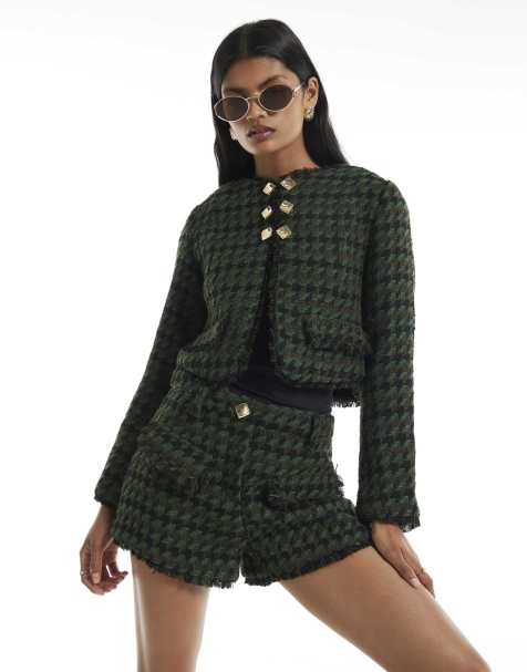 River Island Boucle tailored shorts in green