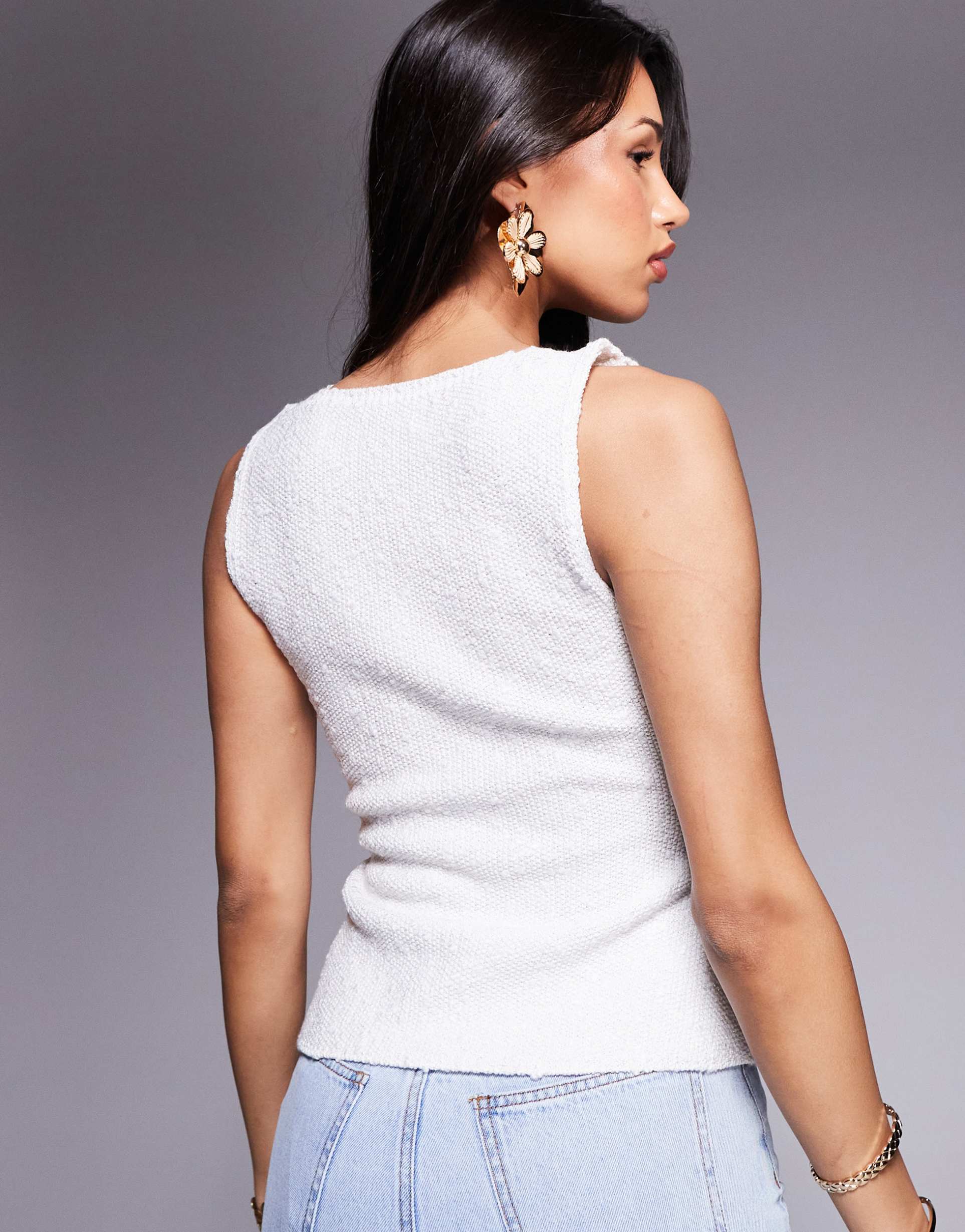 river island boucle tank top in white