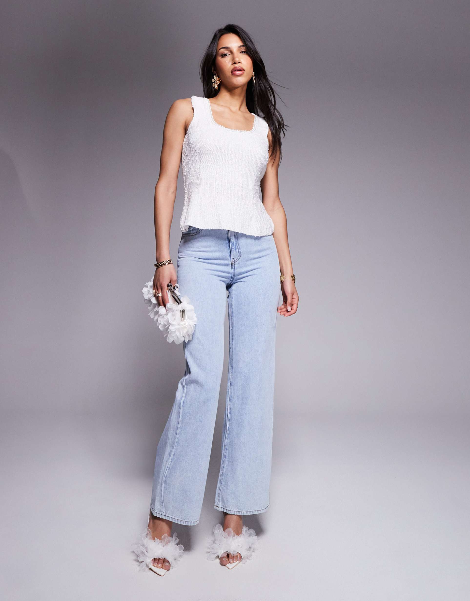 river island boucle tank top in white