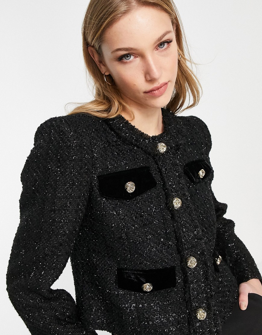 River Island boucle trophy blazer in black - part of a set