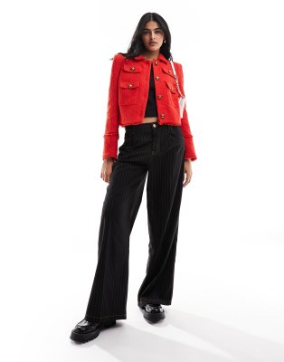 River Island Boucle trophy blazer in red