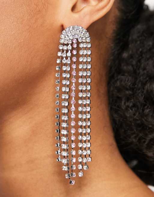 River Island - Boucles d'oreilles tendance à cristaux style cascade - Argenté