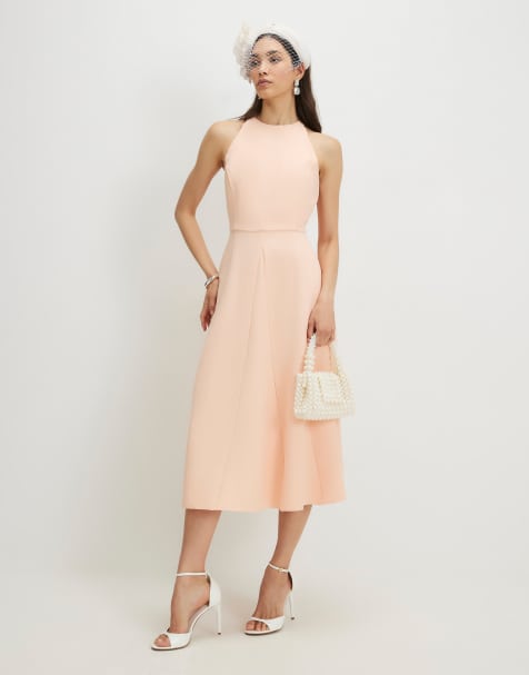 River Island Bow back detail midi dress in coral - view 1