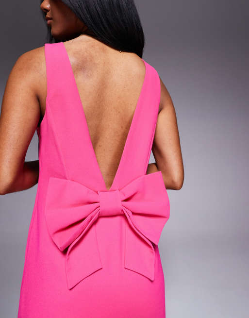River Island bow back detail mini dress in pink | ASOS