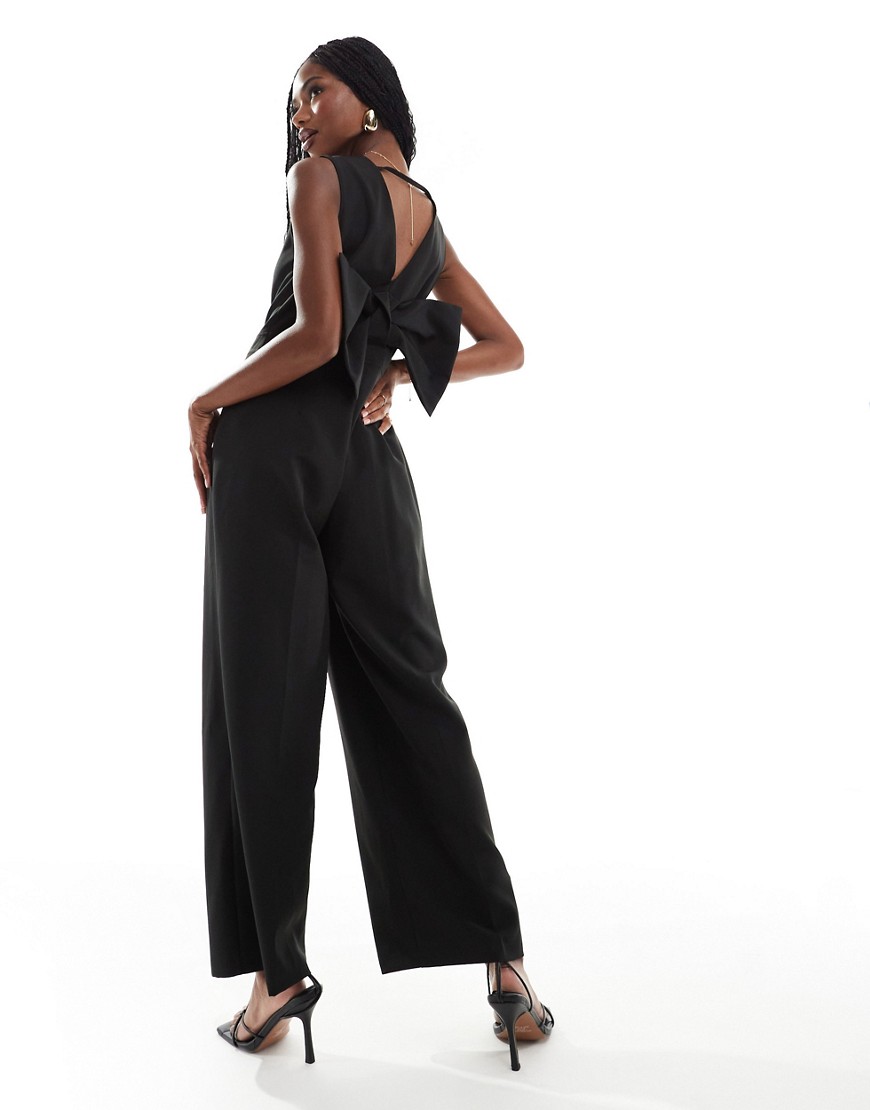 River Island bow back jumpsuit in black