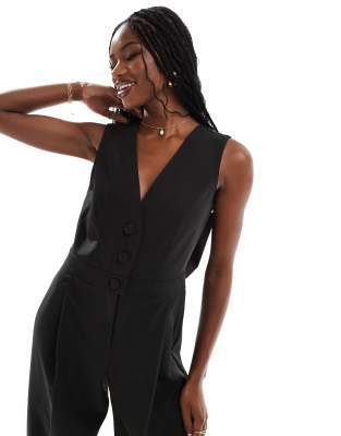River Island Bow Back Jumpsuit In Black