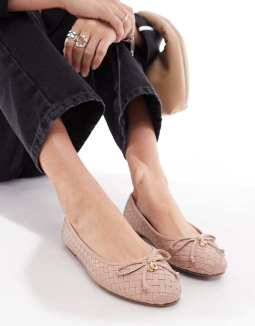 River Island bow ballerina flats in beige