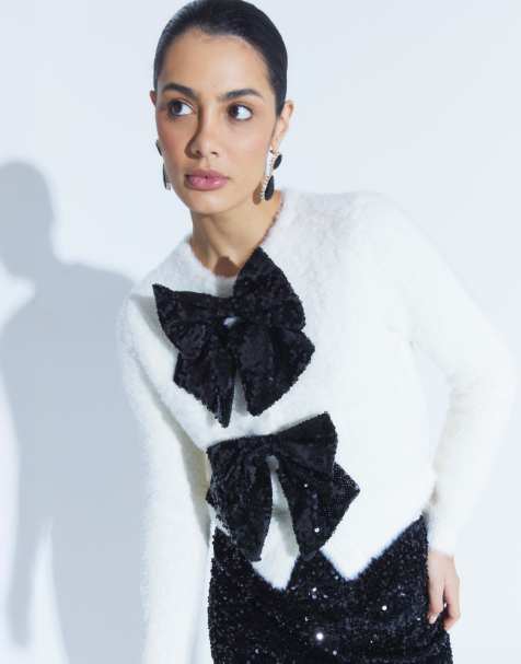 River Island bow cardigan in cream - view 1