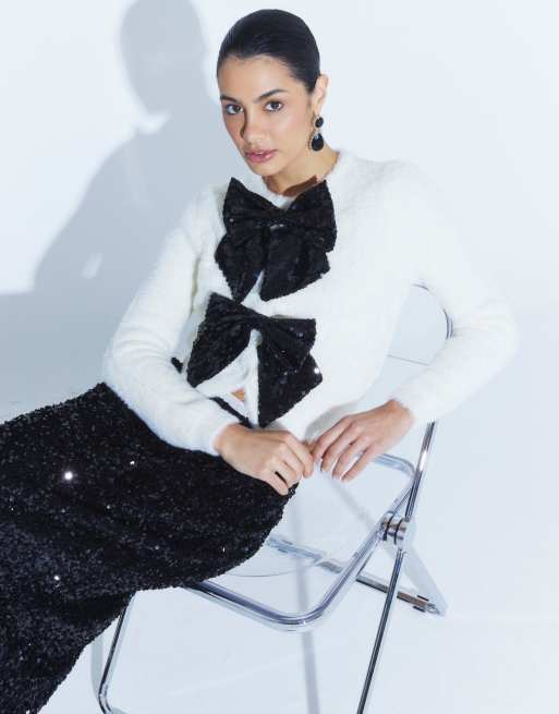 River Island bow cardigan in cream ASOS