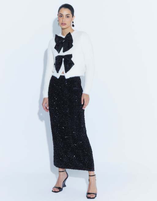 River Island bow cardigan in cream ASOS