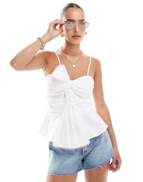 River Island bow detail cami top in white - view 1