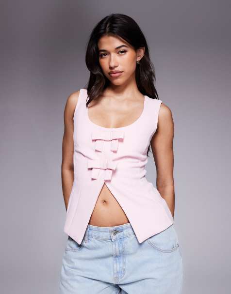 River Island bow detail top in light pink - view 1