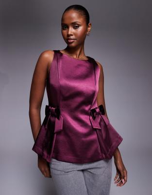 River Island Bow Detailed Peplum Top In Red
