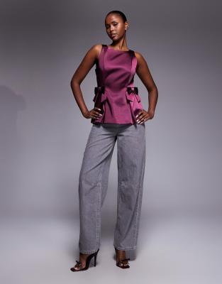 River Island Bow Detailed Peplum Top In Red