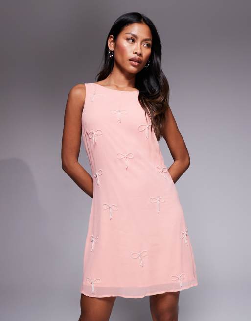 River Island bow embellished mini dress in pink, 4 of 4