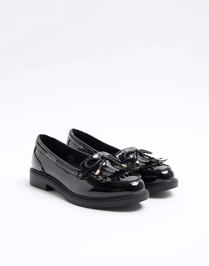 River Island Bow fringe loafers in black