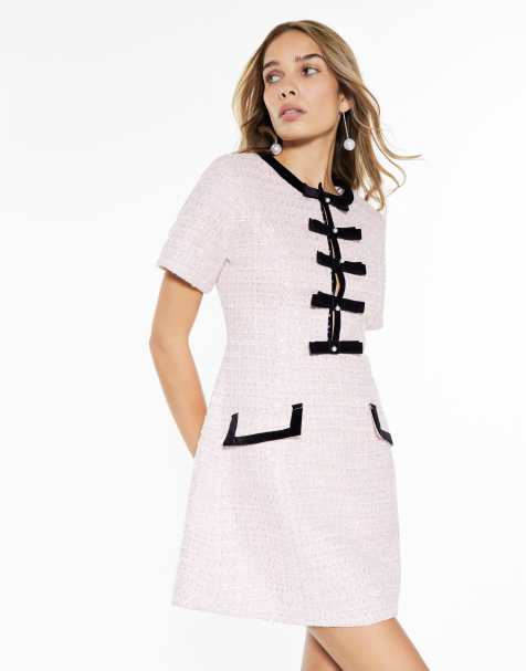 River Island Bow front boucle mini dress in pink - light