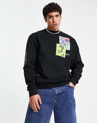 River Island box print sweatshirt in black