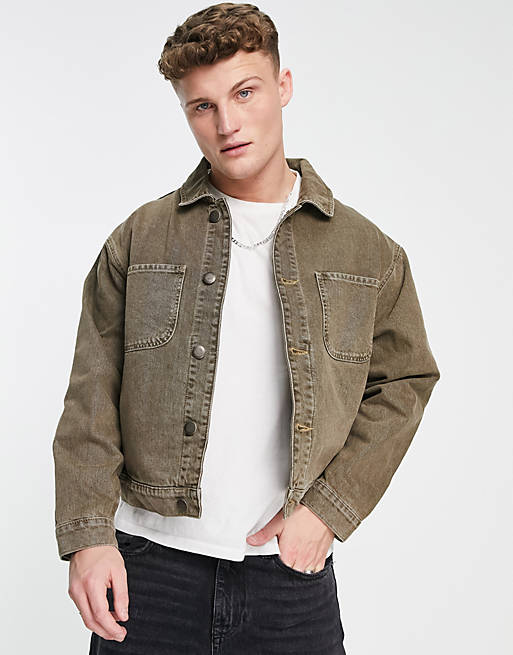 River Island boxy brown worker jacket in brown | ASOS