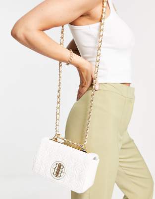 River Island chain front monogram boxy cross body bag in white