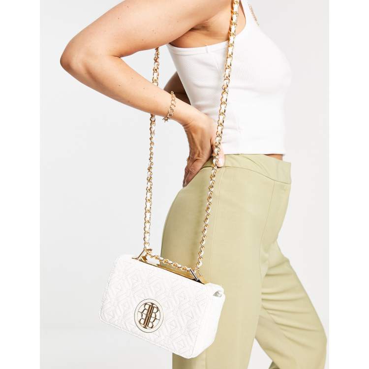 River Island, Bags, River Island Woven Ruched Bag With Chunky Chain Strap  In White