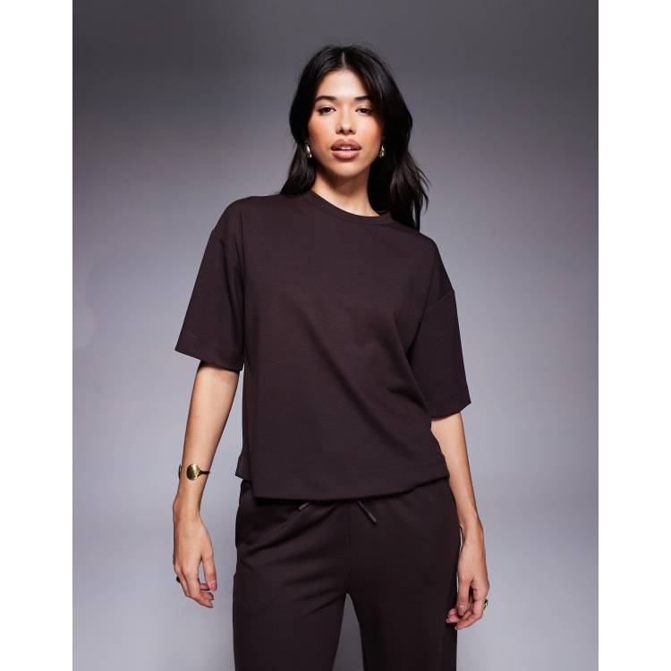 River Island boxy clean t-shirt co-ord in dark brown | ASOS