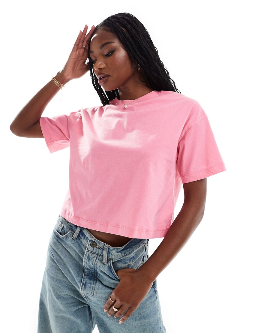 River Island boxy cropped t-shirt in bright pink