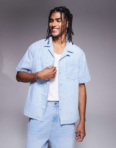 River Island boxy denim shirt in faded paisley print