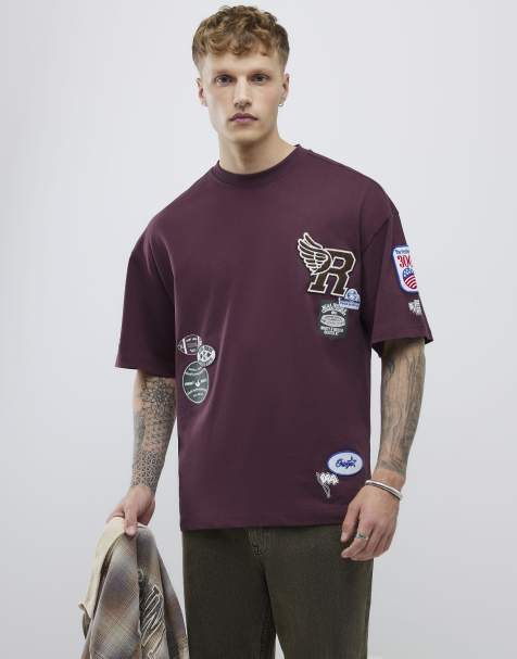 River Island Boxy fit americana badge t-shirt in red - dark - view 1