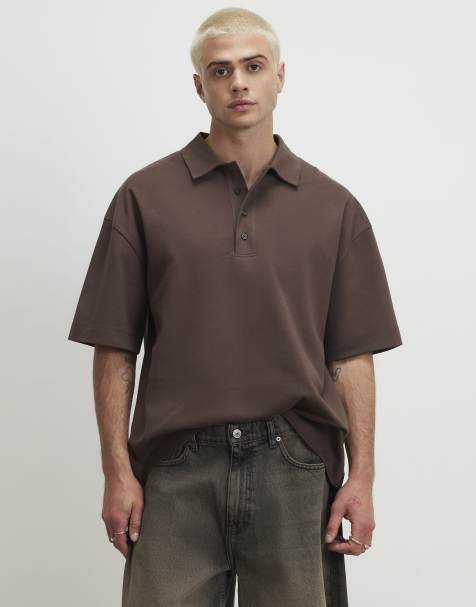 River Island Boxy fit button polo shirt in brown - view 1