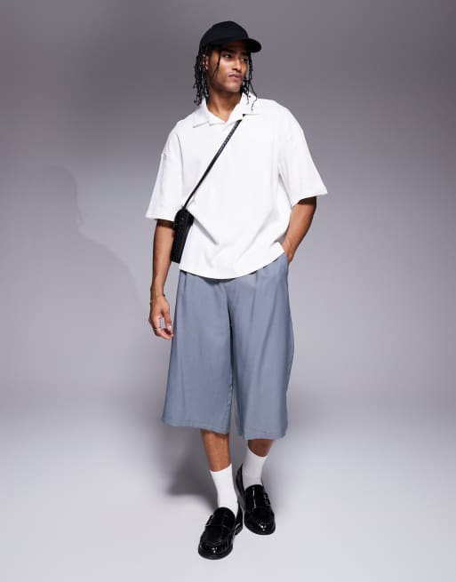 River Island boxy fit camp collar polo shirt in ecru