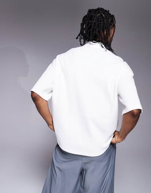 River Island boxy fit camp collar polo shirt in ecru