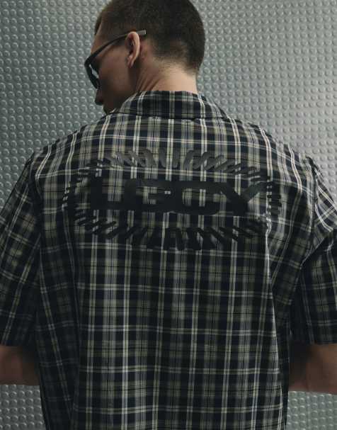 River Island Boxy fit cotton check legacy shirt in black - view 1