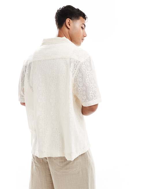 River Island – Boxy-Fit-Hemd aus Häkelstoff in Ecru, 2 von 4