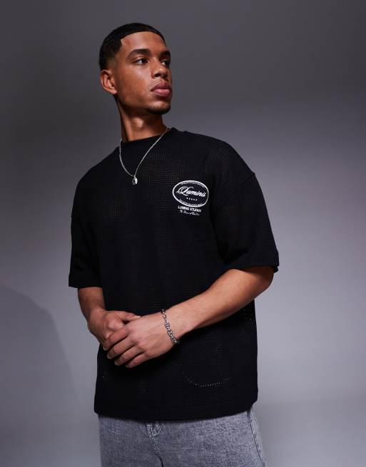River Island boxy fit Luminis crochet t-shirt in black, 2 of 4