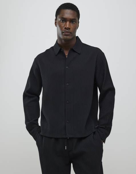 River Island Boxy fit plisse shirt in black