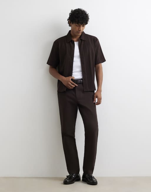 River Island Boxy fit plisse shirt in brown, 3 of 4