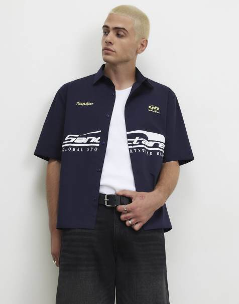 River Island Boxy fit sanctaire shirt in navy - view 1