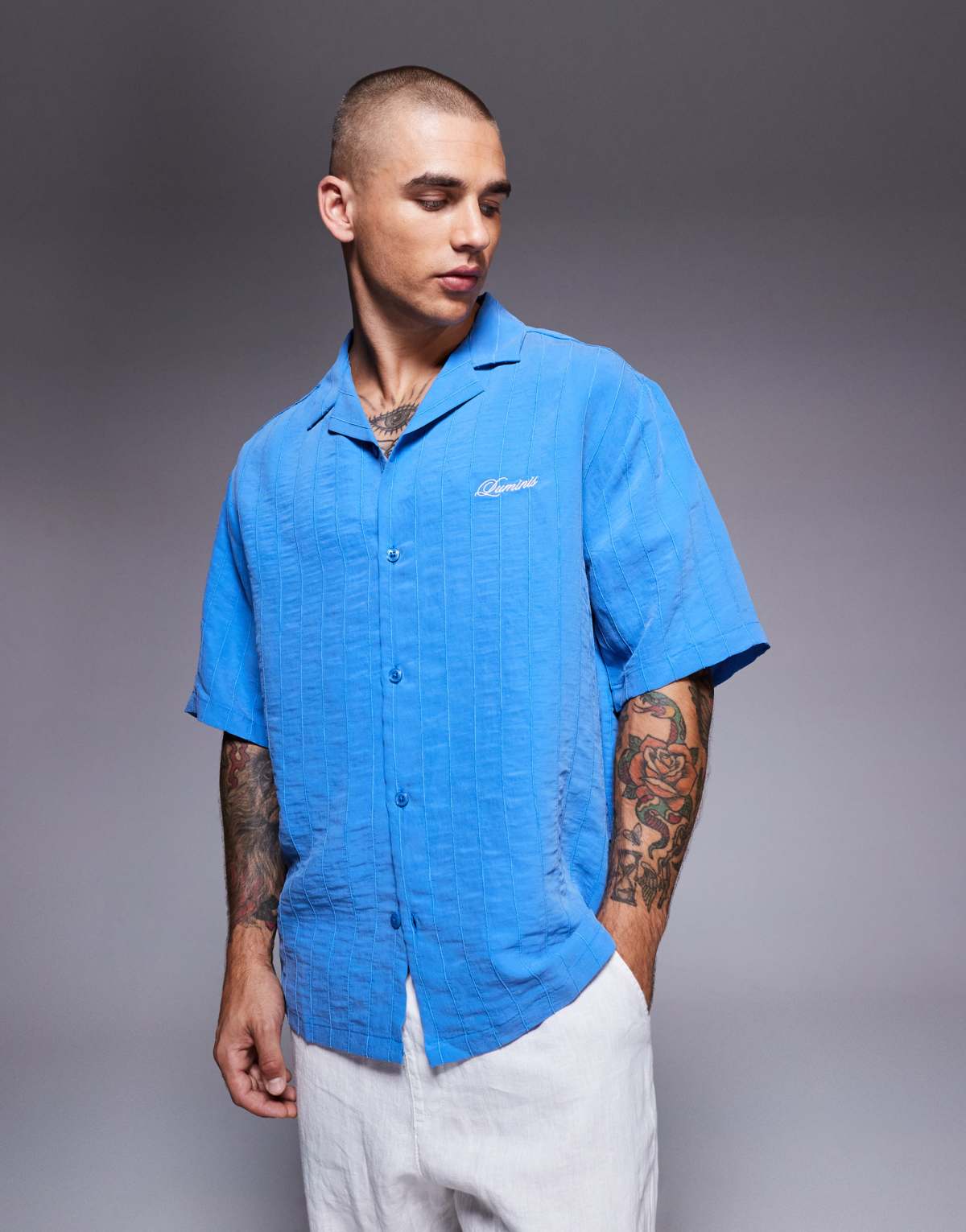 River Island boxy fit shirt in blue stripe