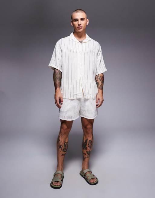 River Island boxy fit shirt in stone and green stripe