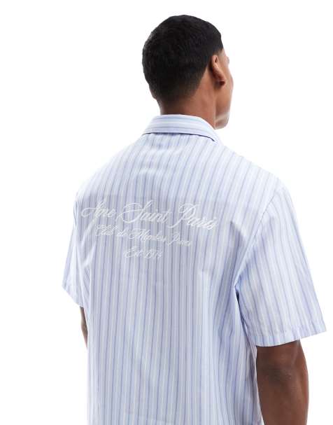 River Island boxy fit short sleeve shirt in blue stripe - view 1