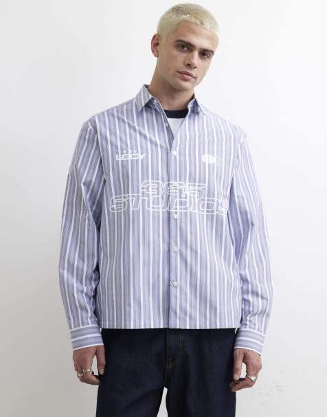 River Island Boxy fit stripe 365 studios shirt in blue - view 1