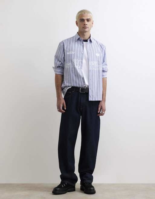 River Island Boxy fit stripe 365 studios shirt in blue, 3 of 4