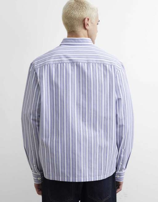 River Island Boxy fit stripe 365 studios shirt in blue, 4 of 4